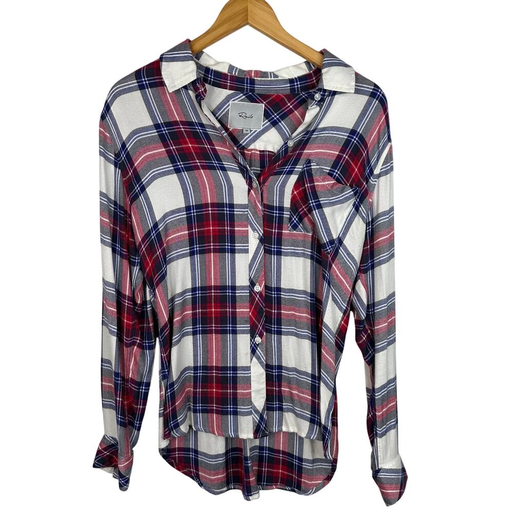 Rails Hunter White Blue & Red Plaid Button Down Blouse